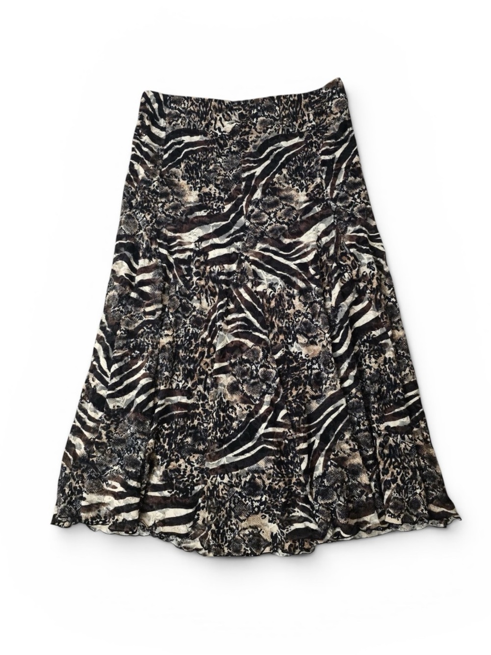 CHICOS Animal Print Lace Mesh Flared Skirt Lined Size 3 (XL) Maxi Elastic Waist